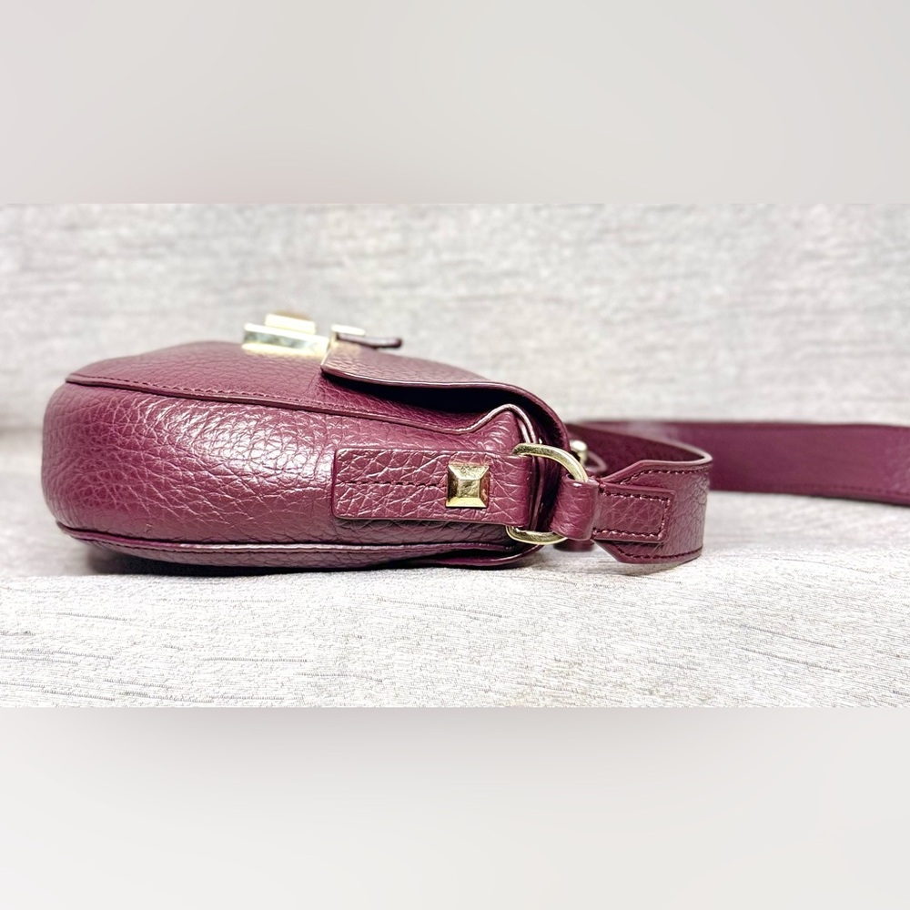 Furla Purple Leather Saddle Crossbody Bag - 7.5" x 6.5 - “Bordeaux” Mini Glenn - Picture 9 of 13